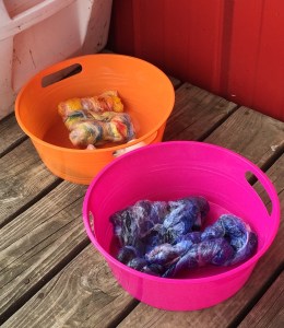 We each had our own bowl for our yarn to cool down in.  Mine is the orange one :)